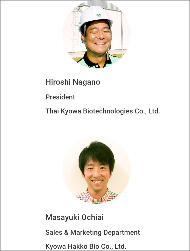 Hiroshi Nagano President Thai Kyowa Biotechnologies Co., Ltd. Masayuki Ochiai Sales & Marketing Department Kyowa Hakko Bio Co., Ltd.