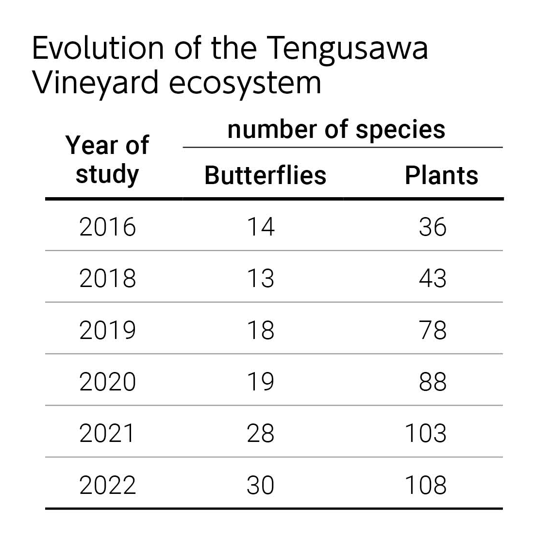 Evolution of the Tengusawa Vineyard ecosystem