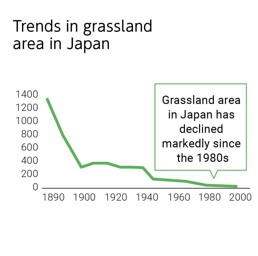 Trends in grassland area in Japan