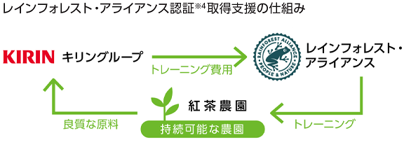 図：レインフォレスト・アライアンス認証取得の支援の仕組み