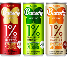 「キリン バタフライ 気楽にいこう！アップル」「キリン バタフライ ゆけ、ゆけ！ジンジャー」「キリン バタフライ のんきに紅茶」商品画像