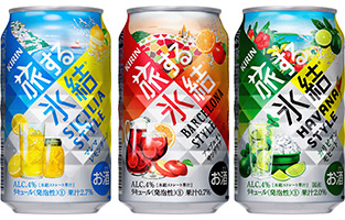 「キリン 旅する氷結® マンマレモンチーノ」「キリン 旅する氷結® アップルオレンジサングリア」「キリン 旅する氷結® カリビアンモヒート」商品画像