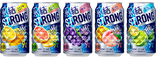 「キリン 氷結®ストロング シチリア産レモン」「キリン 氷結®ストロング グレープフルーツ」「キリン 氷結®ストロング 巨峰」「キリン 氷結®ストロング ピーチ＆マンゴー」「キリン 氷結®ストロング ライムシークヮーサー」商品画像