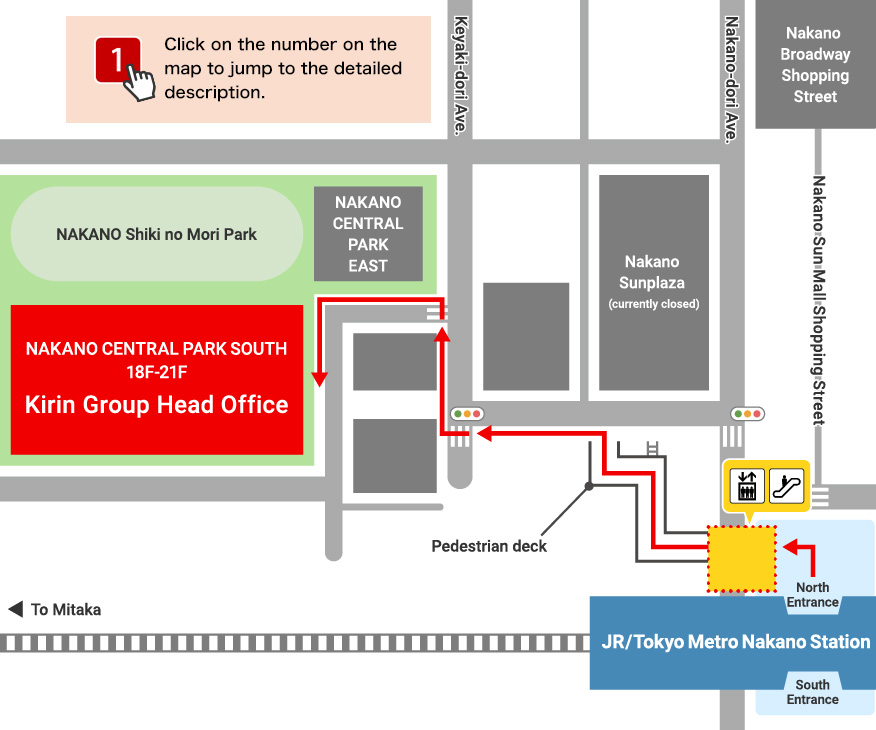 Destination Route Map. Click on the number on the map to jump to the detailed description.